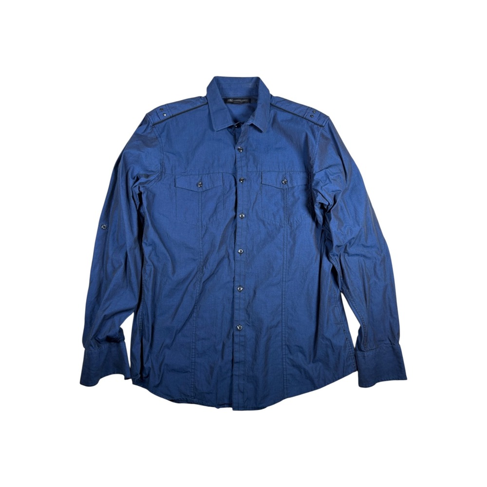 INC International Concepts Mens Iridescent Button Down Shirt Epaulets Size M